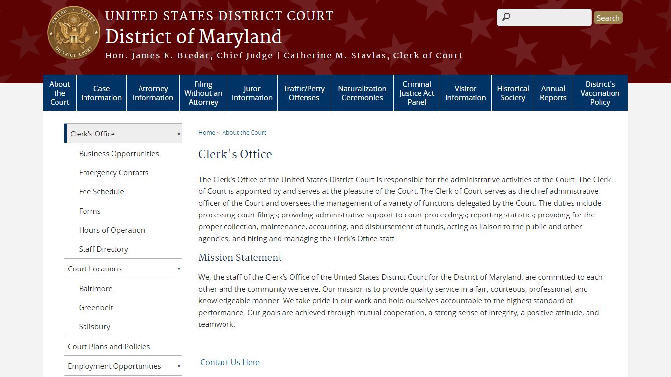 Clerk's Office | District of Maryland | United States District Court
